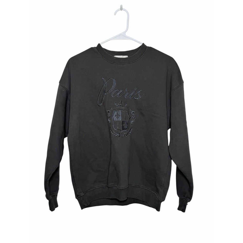 State Of Mine Paris Embroidered Crewneck Sweatshirt Gray Women's XS Parisian